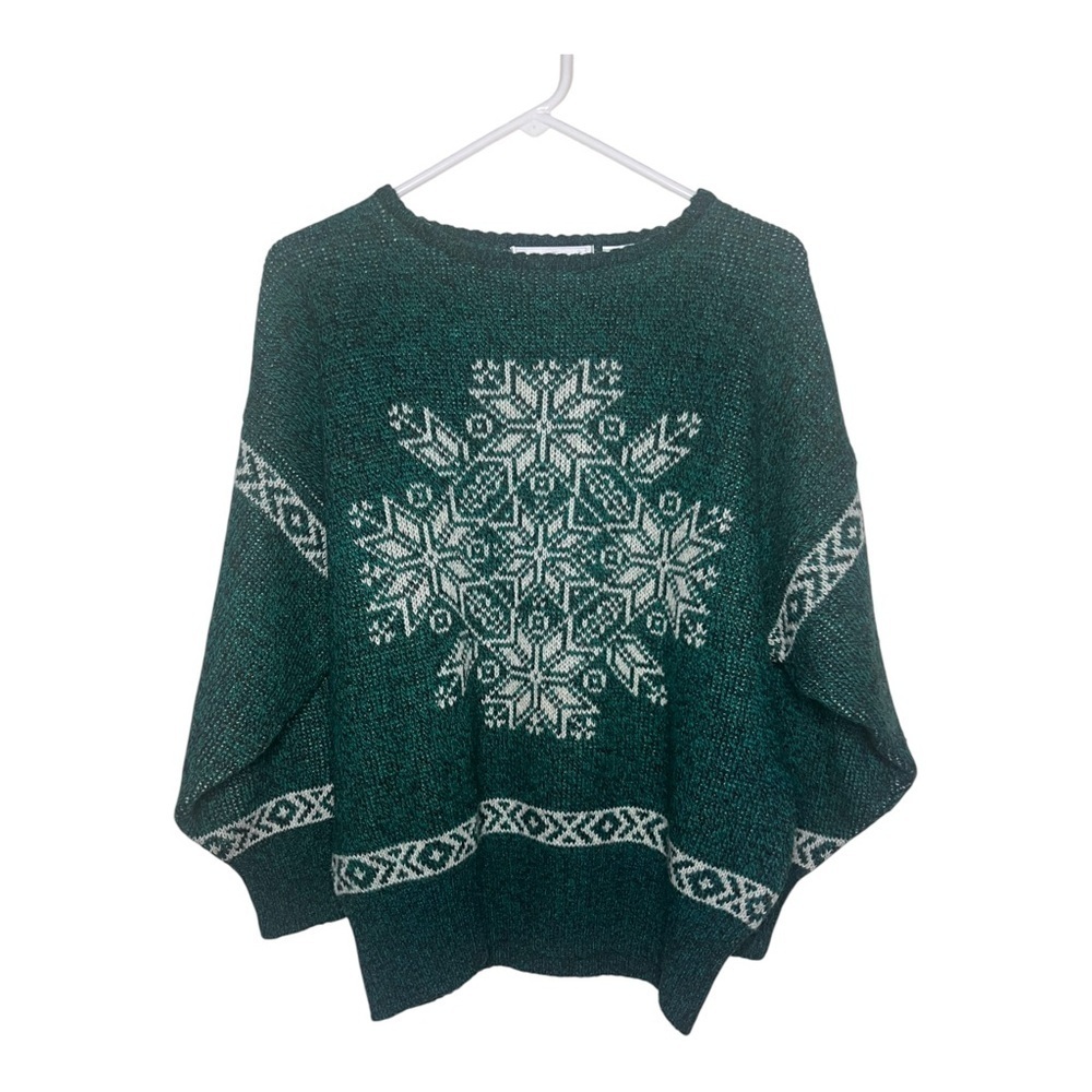Vintage Shetland Wool Green & White Knit Sweater M